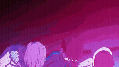Group Of People Standing In Dark Purple Room GIF