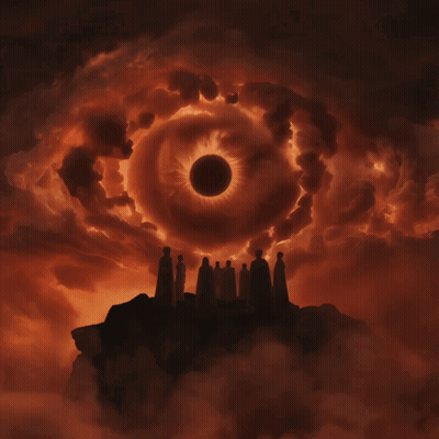 Group Of People Standing In Front Of An Eclipse GIF