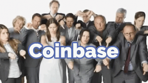 Group Of People Standing In Front Of Coinbase Sign GIF