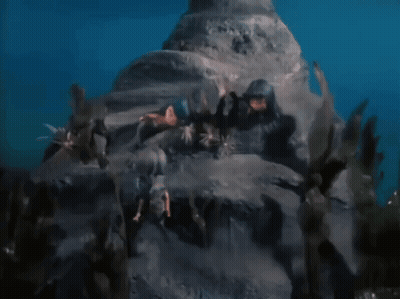 Group Of People Swimming In Ocean Near Rock GIF