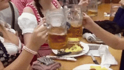 Group Of People Toasting With Beer At Table GIF