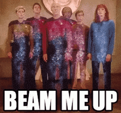 Group Of People With Beam Me Up Text GIF