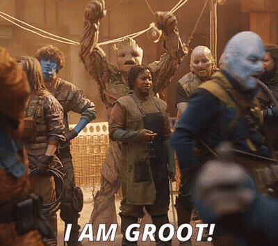 Group Of People With Groot Costume GIF