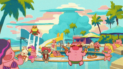 Group Of Pigs Swimming In Pool GIF