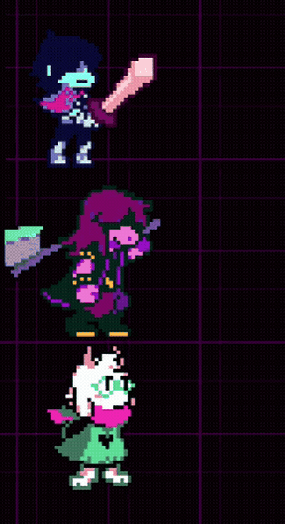 Group Of Pixel Art Characters On Dark Background GIF