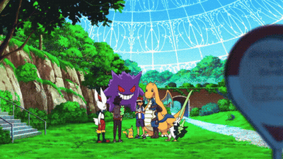 Group Of Pokemon In Field With Clock GIF