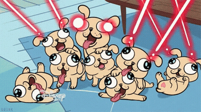 Group Of Pugs Laying On Floor With Disney GIF