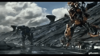 Group Of Robots On Rocky Hill GIF
