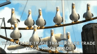 Group Of Seagulls On Rope Saying Trade GIF