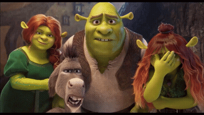 Group Of Shrek Characters Posing For Photo GIF