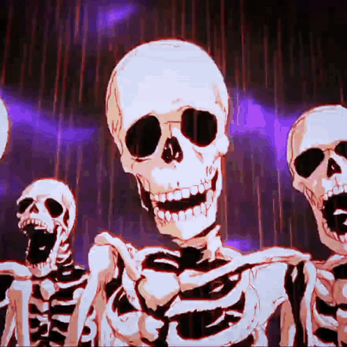 Group Of Skeletons Standing And Smiling GIF