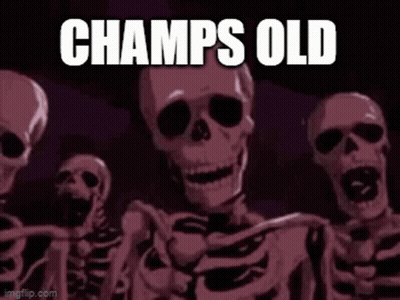 Group Of Skeletons Standing Together Saying Champs Old GIF