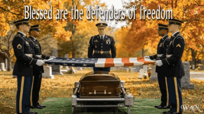 Group Of Soldiers Holding American Flag Over Coffin GIF