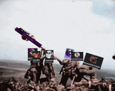 Group Of Soldiers Holding Purple Object With Purple Hat GIF