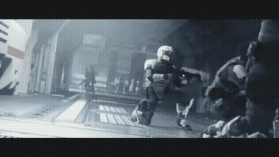 Group of Soldiers Walking Down Hallway With Guns