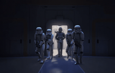 Group Of Stormtroopers Standing In Dark Room GIF