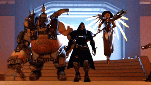 Group Of Video Game Characters On Steps GIF