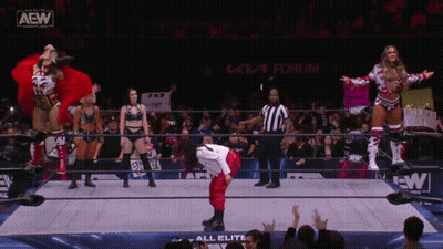 Group Of Women In Wrestling Ring With AEW Logo GIF
