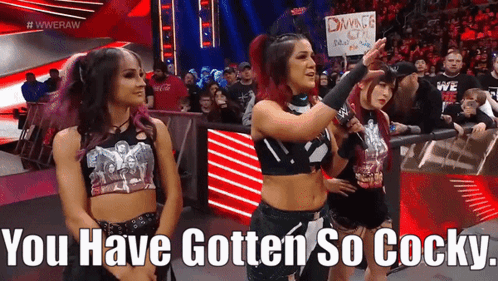 Group Of Women On Stage Saying You Have Gotten So Cocky GIF