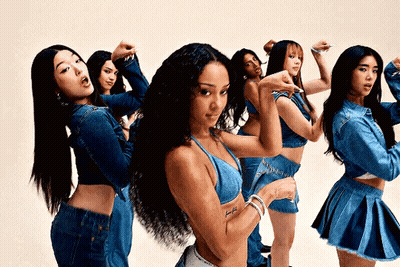 Group Of Women Posing In Denim Clothes GIF