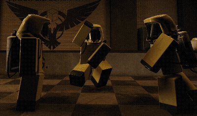 Group Of Yellow Robots By National Defense Brick Wall GIF