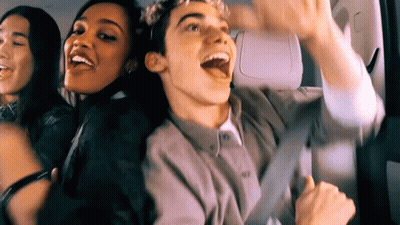 Group Of Young People In Back Seat Of Car GIF