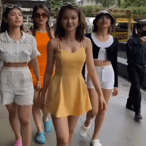 Group Of Young Women Walking GIF