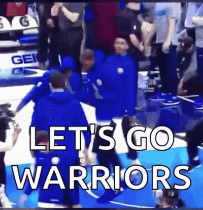 Group On Basketball Court Saying Let's Go Warriors GIF