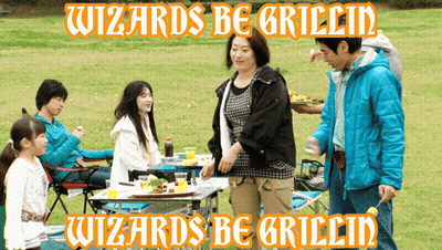 Group Picnic In Field Wizards Be Grillin GIF