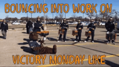 Group Playing Drums In Parking Lot Bouncing Into Work On Victory Monday GIF