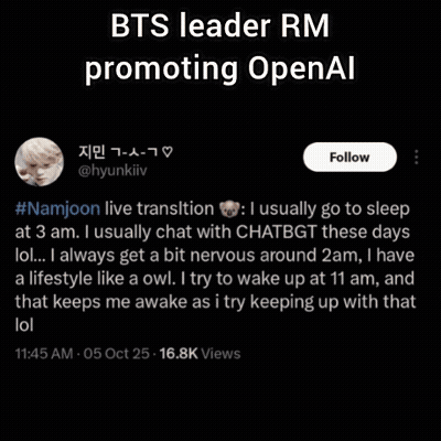 Group Posing For Photo With BTS Leader RM Promoting OpenAI GIF