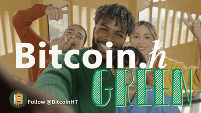 Group Posing For Selfie With Bitcoin.H Green GIF