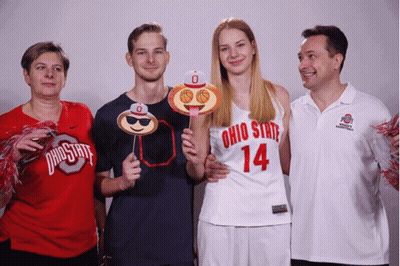 Group Posing With Ohio State 14 Jersey GIF