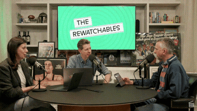Group Sitting Around Rewatchables Table GIF