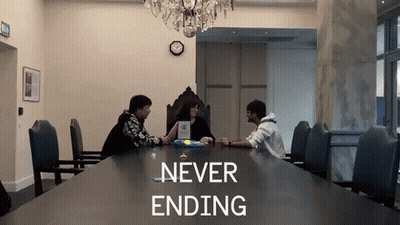 Group Sitting At Table Saying Never Ending GIF