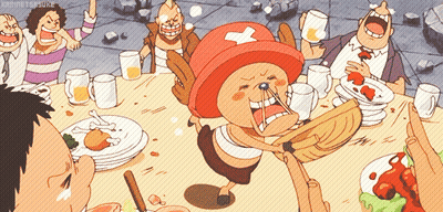 Group Sitting At Table With Cartoon Character In Red Hat With Cross GIF