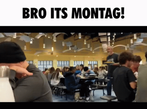 Group Sitting At Tables In Cafeteria With Bro Its Montag GIF