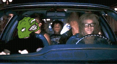 Group Sitting In Car With Green Face Windshield GIF
