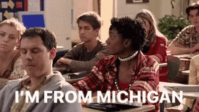 Group Sitting In Classroom Saying I'm From Michigan GIF