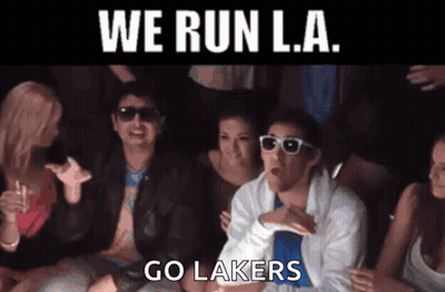 Group Sitting In Dark Room We Run L.A. Go Lakers GIF