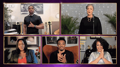 Group Sitting In Front Of Screen Saying Bet GIF