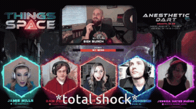 Group Sitting In Front Of Screen Saying Things Space GIF