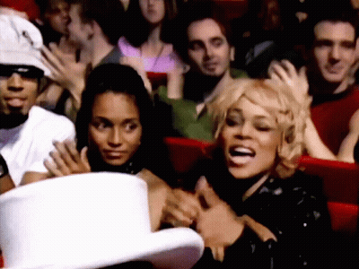 Group Sitting In Theatre With White Top Hat GIF
