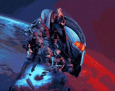 Group Standing Around Giant Robot GIF