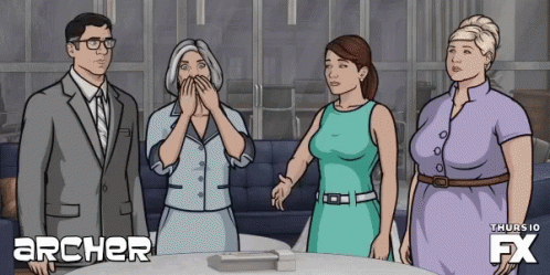 Group Standing Around Table With Archer GIF