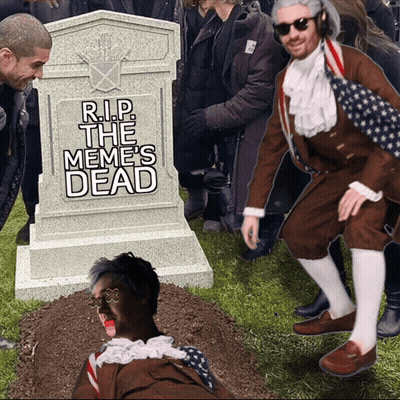 Group Standing Around Tombstone Saying Rip The Memes Dead GIF