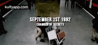 Group Standing By Sign Saying September 1St 1992 Chamber Of Secrets GIF
