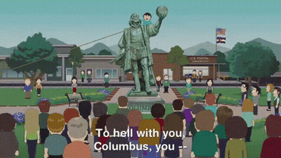 Group Standing In Front Of Columbus Statue GIF