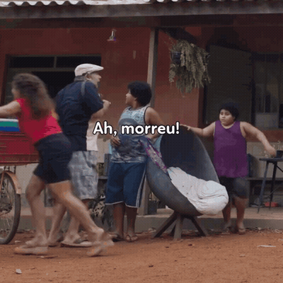 Group Standing In Front Of House Ah Morreu GIF