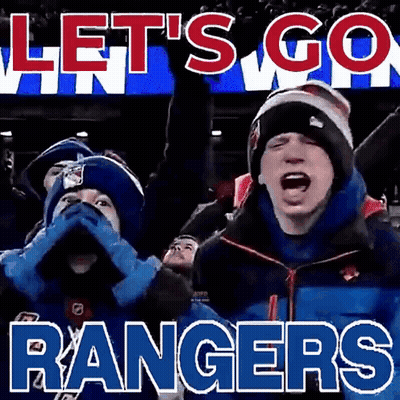 Group Standing In Front Of Let's Go Rangers Sign GIF